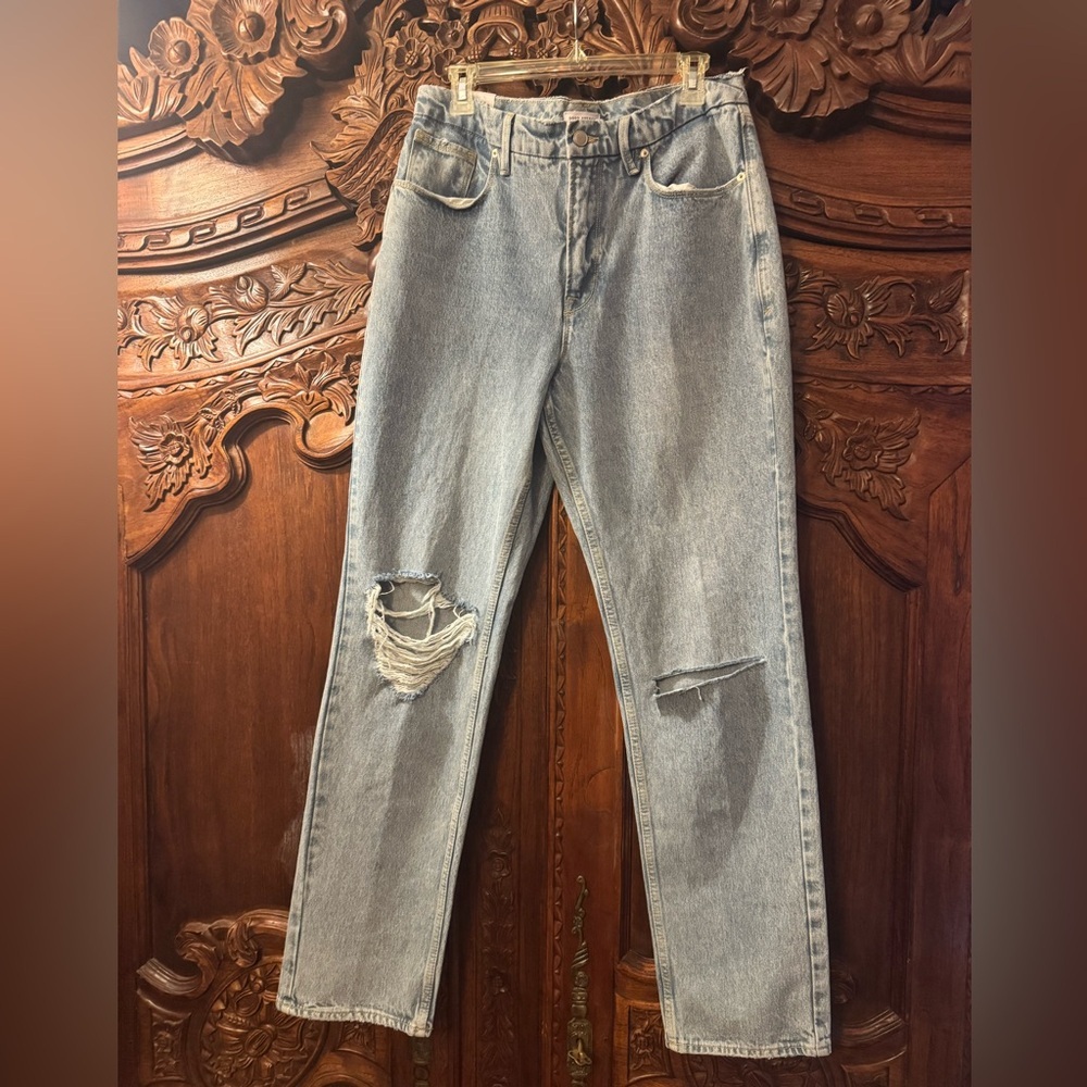 NWT Good American 90’s Icon Straight Leg Distressed Denim Jeans 12/31